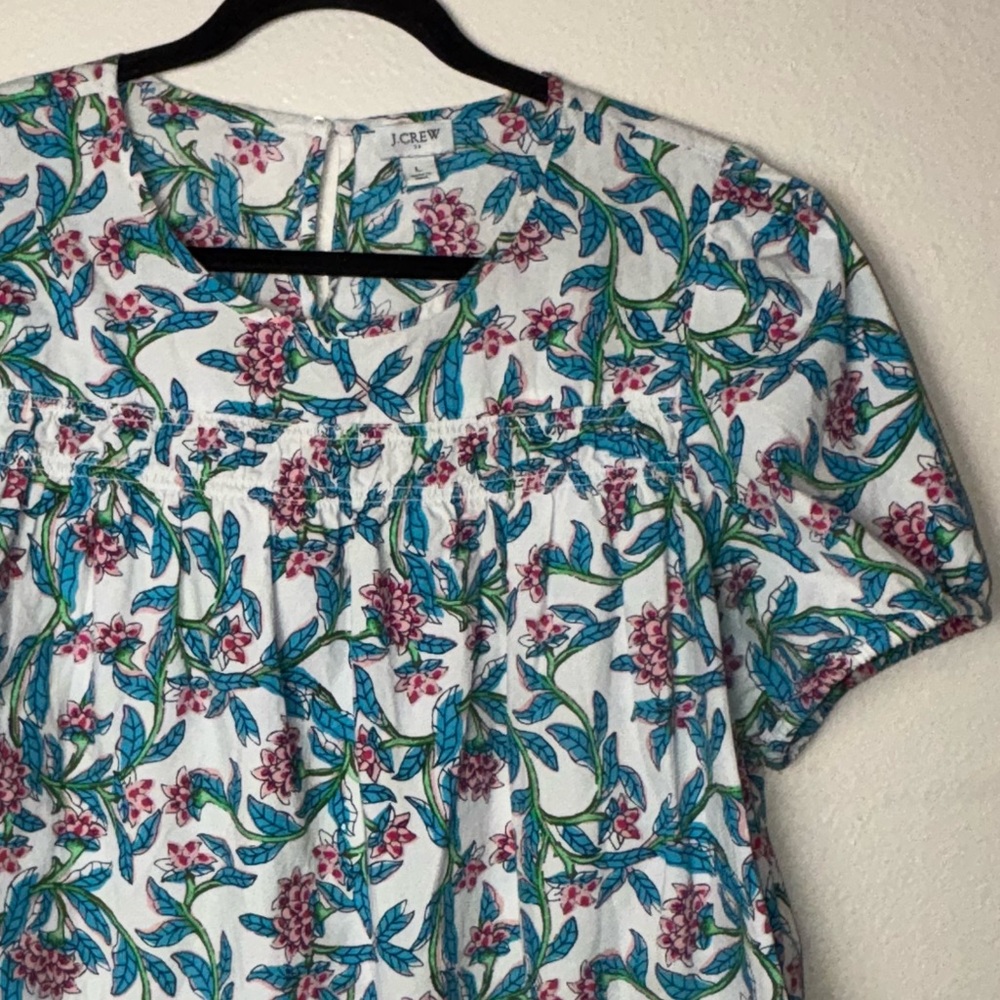 J. Crew Puff-sleeve Top Women's Size Large in Pink/blue floral Print 100% cotton - Picture 9 of 16
